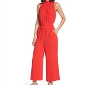 Chelsea28 Ruffle Neck Jumpsuit in Red Bloom